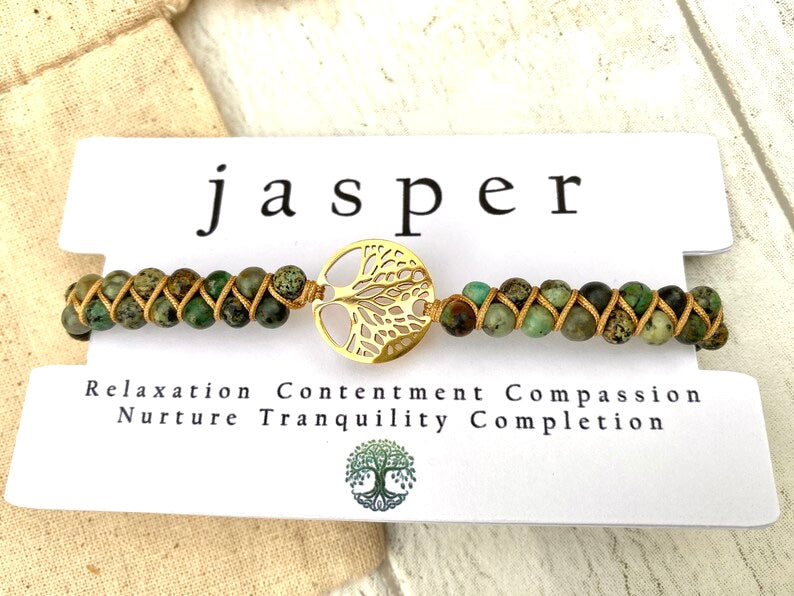 Tree of Life Natural Jasper Beaded Bracelet- Unisex Healing Bracelet- Positive Energy (Boho)