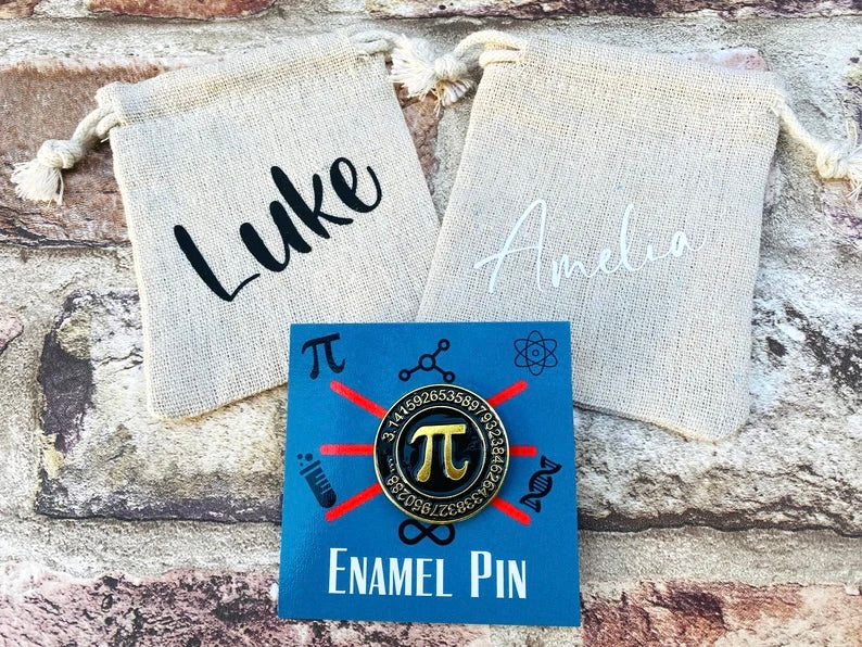 Maths Pi Enamel Pin for maths student, teacher badge gift, end of term present, starting university, back to school gift math student