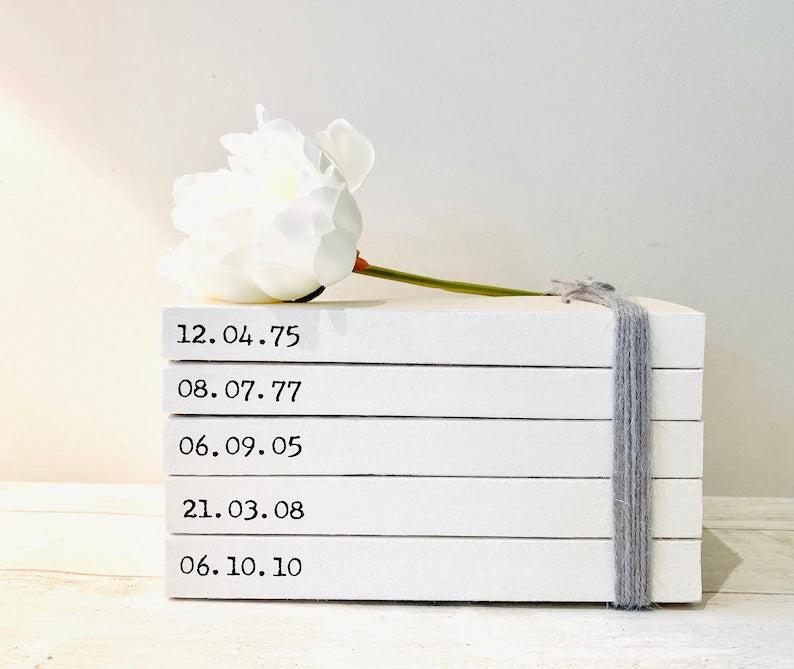 Special Dates Personalised Book Stack! White Book Stacks- home decor ornament, coffee table bookshelf decor, wedding decor