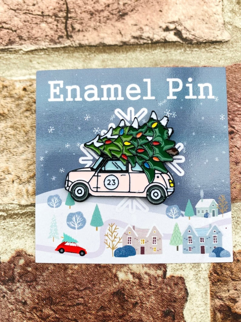 Christmas Car Enamel Pin- Festive Badge- Lapel