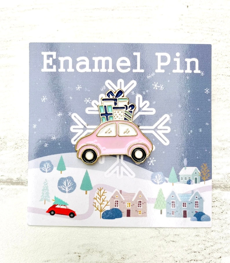 Christmas Car Enamel Pin- Festive Badge- Lapel
