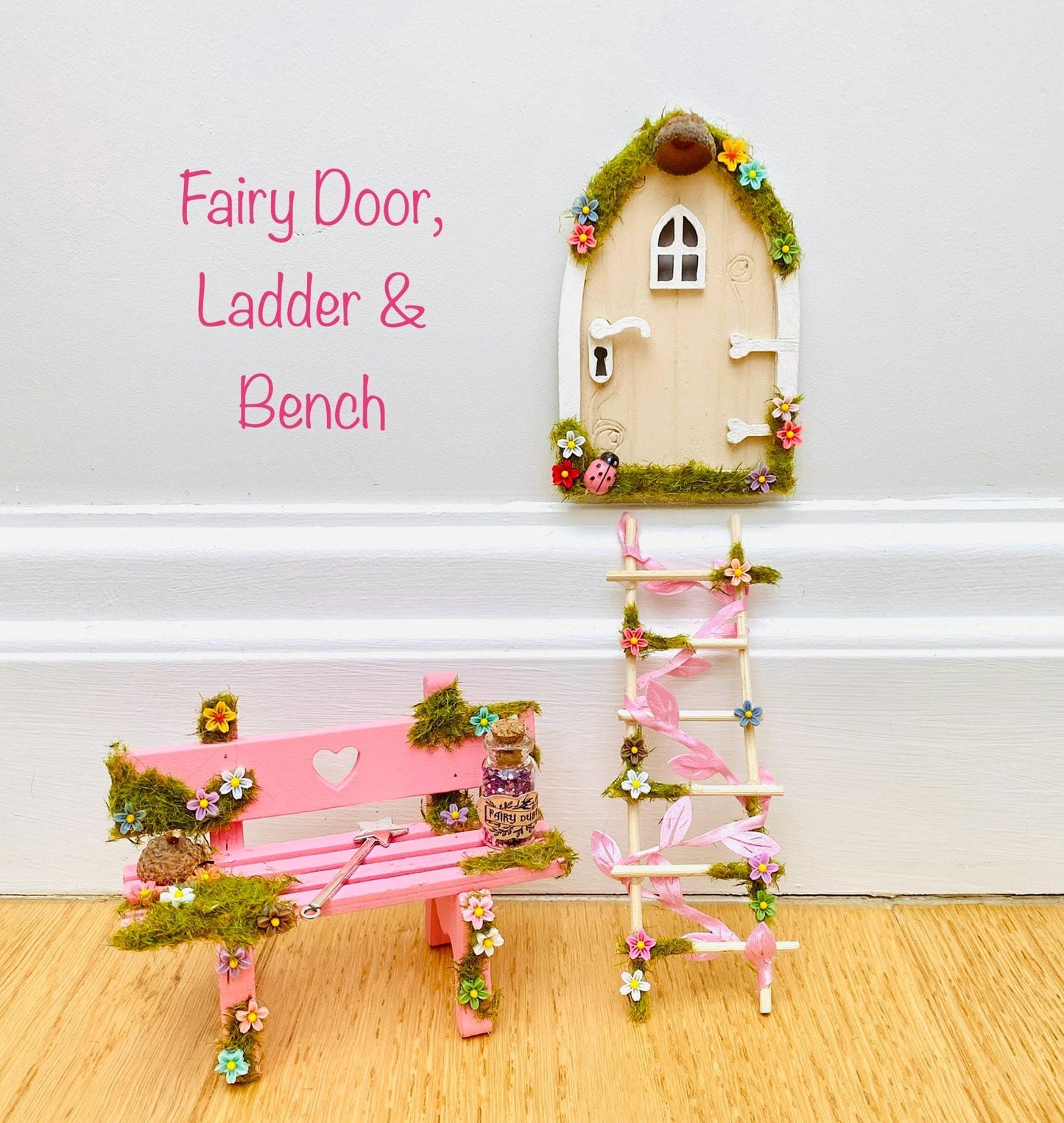 Cute Fairy Door with Ladder & Fairy Bench for Fairy Bedroom