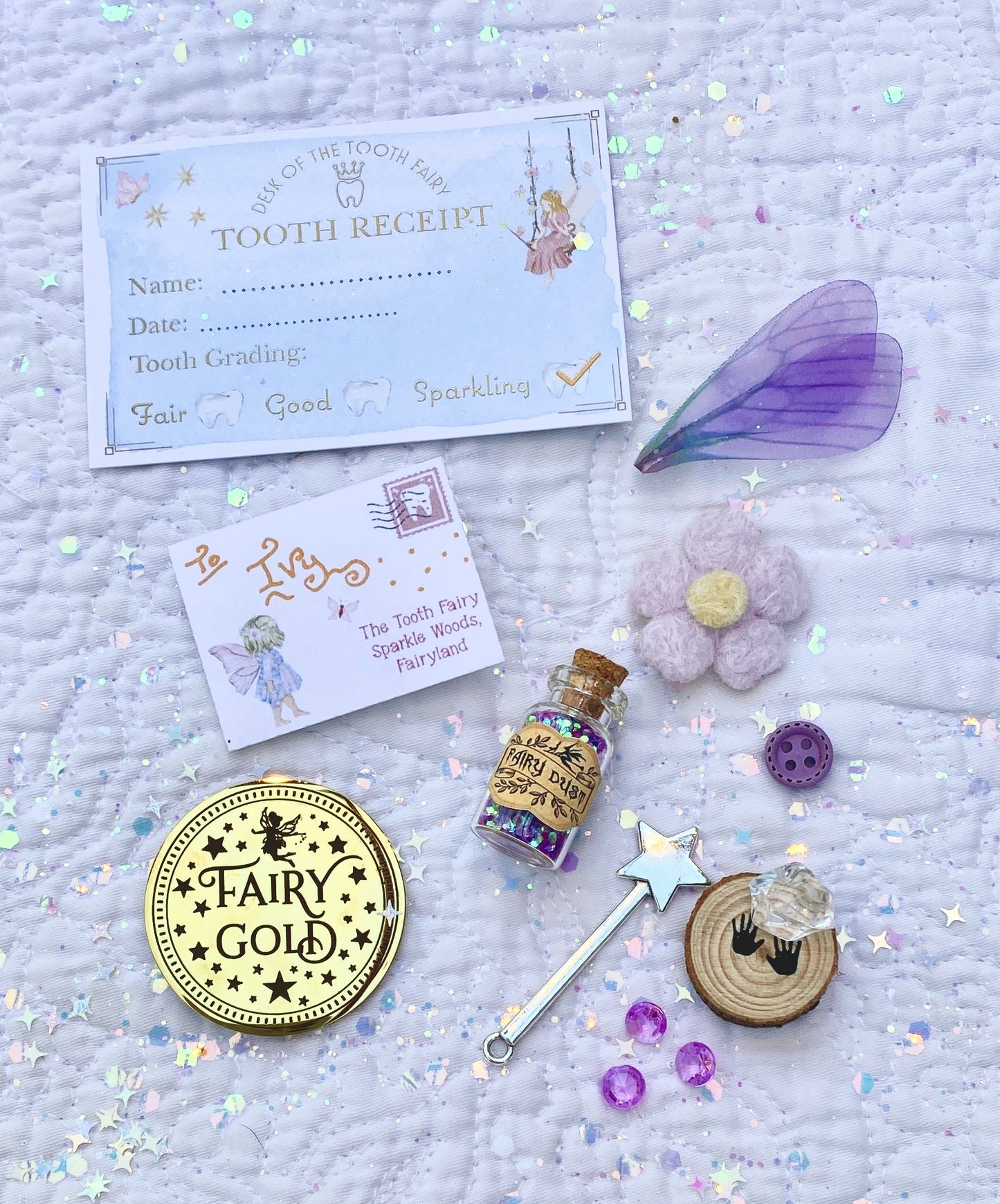 Tooth Fairy Kit- Tooth Fairy Letter, Fairy Dust and Tooth Fairy Gold Coin- First Tooth or Other Tooth. Tooth Fairy Gifts & Tooth Collection