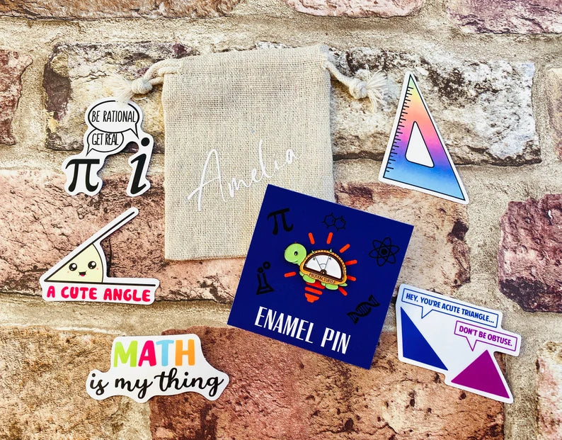 Cute Maths Enamel Pin for maths student, teacher badge gift, end of term present, starting university, back to school gift math student
