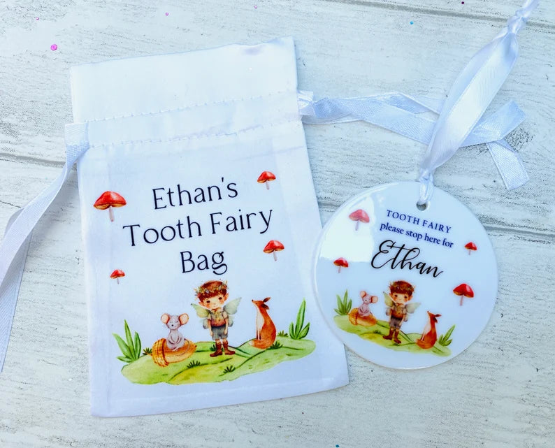 Tooth Fairy Door Hanging Sign - Personalised STOP HERE Tooth Fairy Ceramic sign for Boys