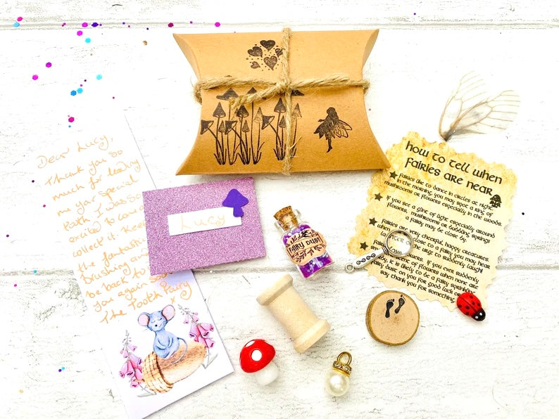 Cute Pillow Box Tooth Fairy Letter HANDWRITTEN Personalised Tooth Fairy Kit (Fairy Dust), Tooth Fairy Note, Custom Tooth Fairy Set