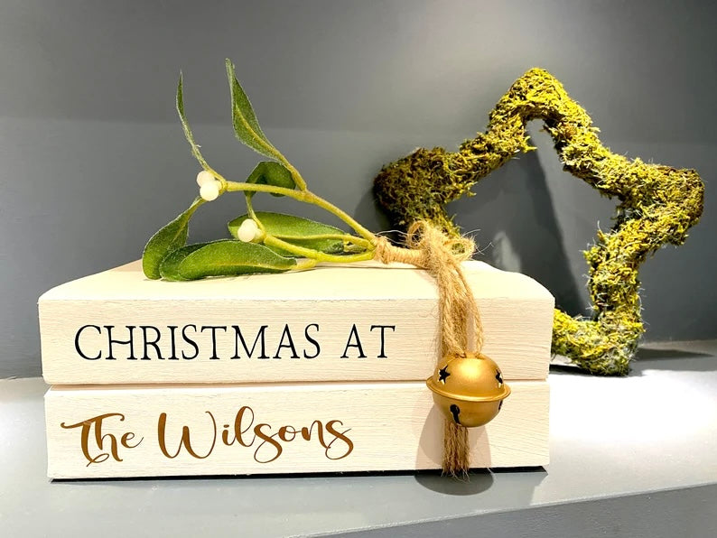 Personalised Christmas Book Stack Ornament with Family Name! Christmas Decorations- Festive Coffee Table & Bookcase Decor