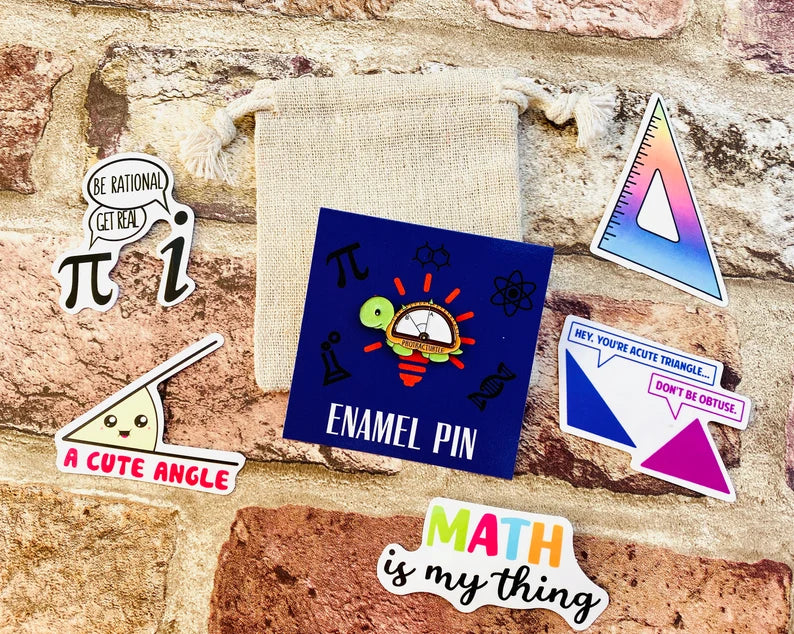 Cute Maths Enamel Pin for maths student, teacher badge gift, end of term present, starting university, back to school gift math student