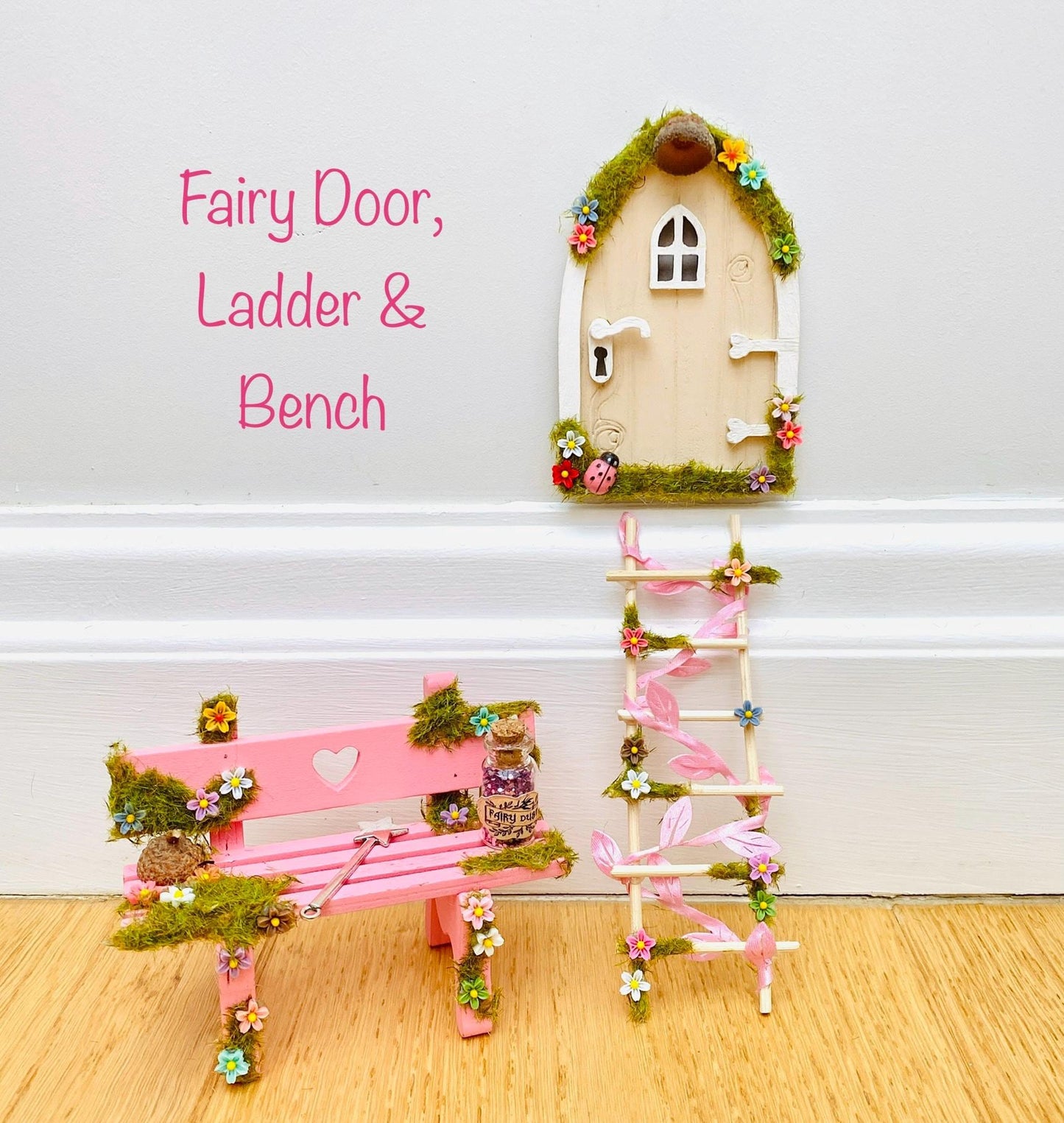 Cute Fairy Door with Ladder & Fairy Bench for Fairy Bedroom