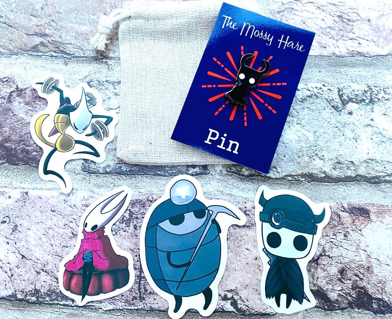 Hollow Knight Pin- Hornet, Shade, Grub & Hk stickers