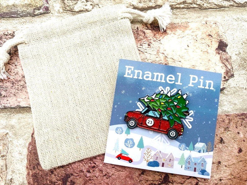 Christmas Car Enamel Pin- Festive Badge- Lapel