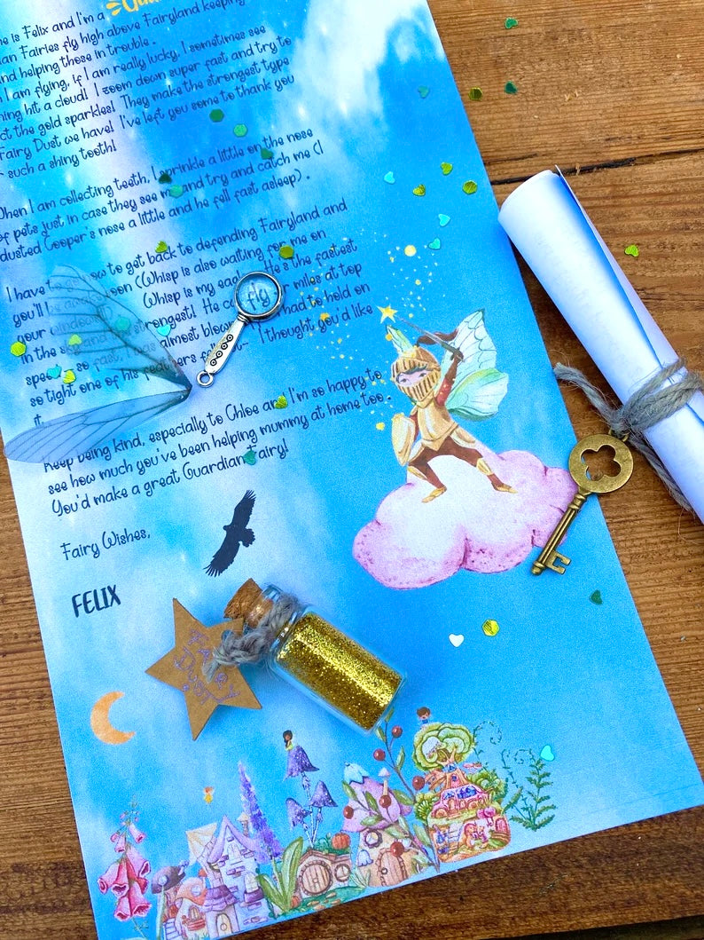 BOY’S Tooth Fairy Kit - Tooth Fairy Letter- Personalised Boy’s Tooth Fairy Set- Custom Letter, Fairy Dust & Wings,