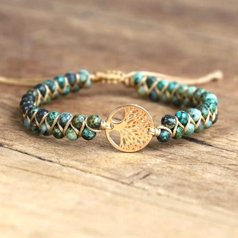 Tree of Life Natural Jasper Beaded Bracelet- Unisex Healing Bracelet- Positive Energy (Boho)
