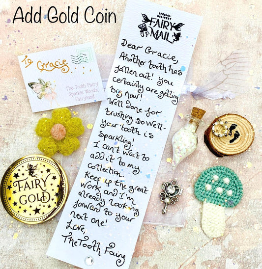 Tooth Fairy Kit- Tooth Fairy Letter, Fairy Dust and Tooth Fairy Gold Coin-  First Tooth or Other Tooth. Tooth Fairy Gifts & Tooth Collection