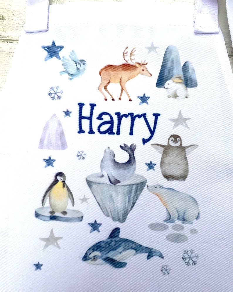 Arctic Animals Kids Apron plus Cookie Mix Jar! Polar Bear, Penguin, Seal Children’s Winter Gift! Great Child Baking Set Gift! Christmas
