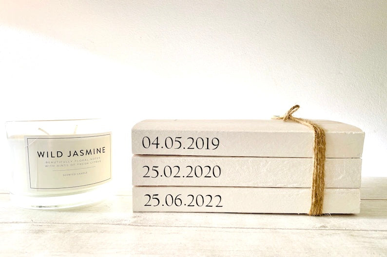 Special Dates Personalised Book Stack! White Book Stacks- home decor ornament, coffee table bookshelf decor, wedding decor