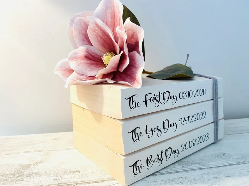 First Day, Yes Day, Best Day -Personalised White Wedding Book Stack- Wedding table decor, custom wedding decorations, Valentine’s Day Gift