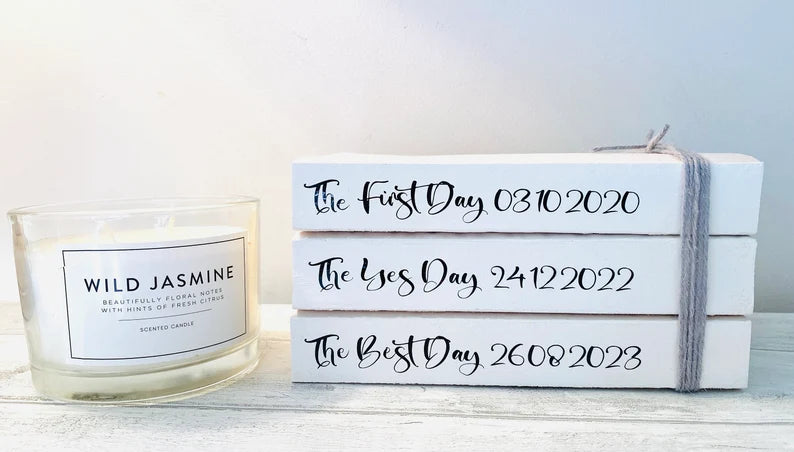 First Day, Yes Day, Best Day -Personalised White Wedding Book Stack- Wedding table decor, custom wedding decorations, Valentine’s Day Gift