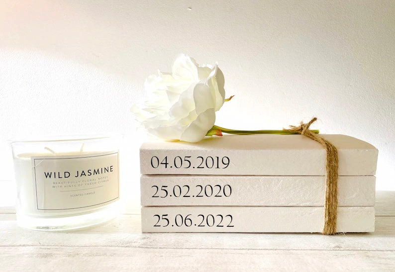 Special Dates Personalised Book Stack! White Book Stacks- home decor ornament, coffee table bookshelf decor, wedding decor