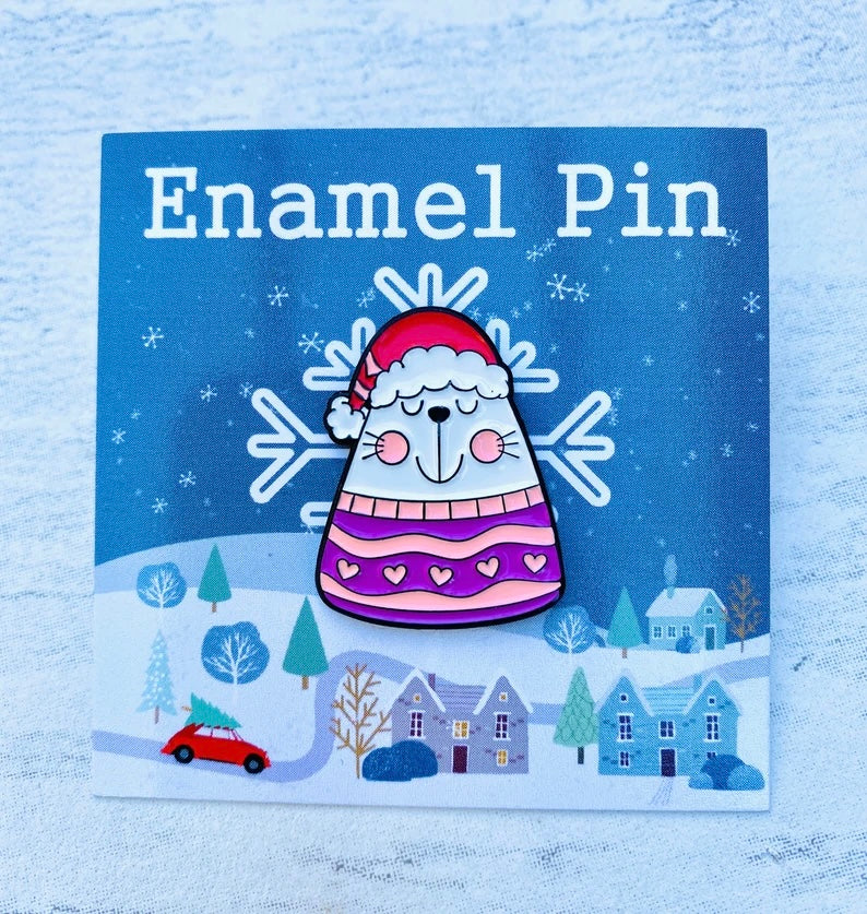 Cute Christmas Animal Enamel Pin- Festive Badge- Lapel