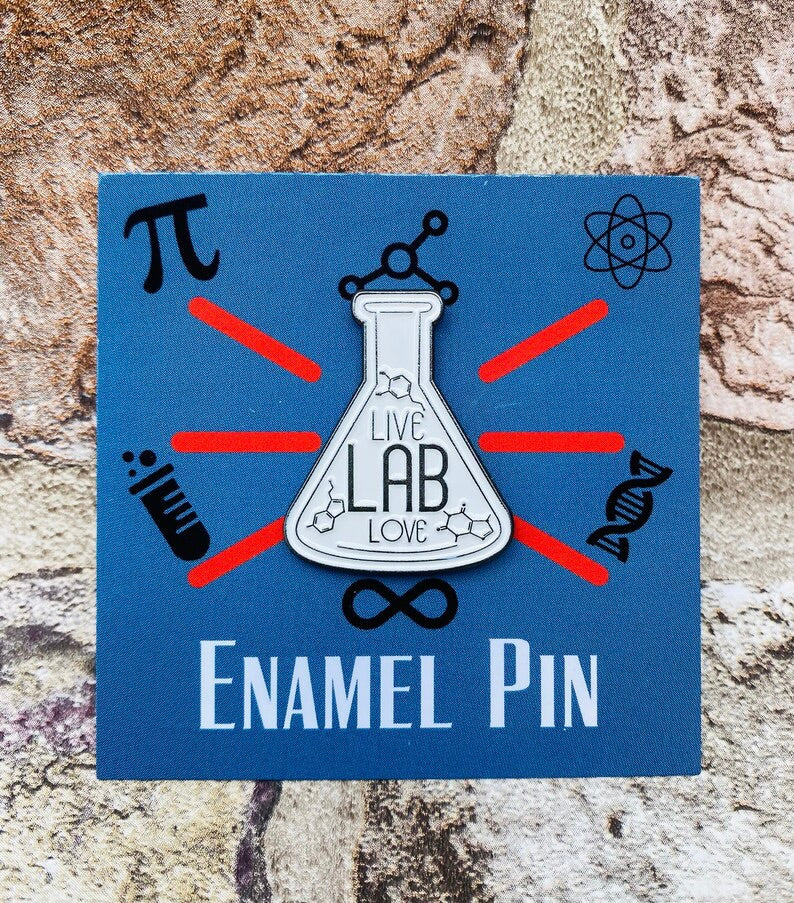 Love Love Lab Science Enamel Pin - Science badge -scientist present- chemist gift, physicist gift- Chemistry Student Badge & stickers!