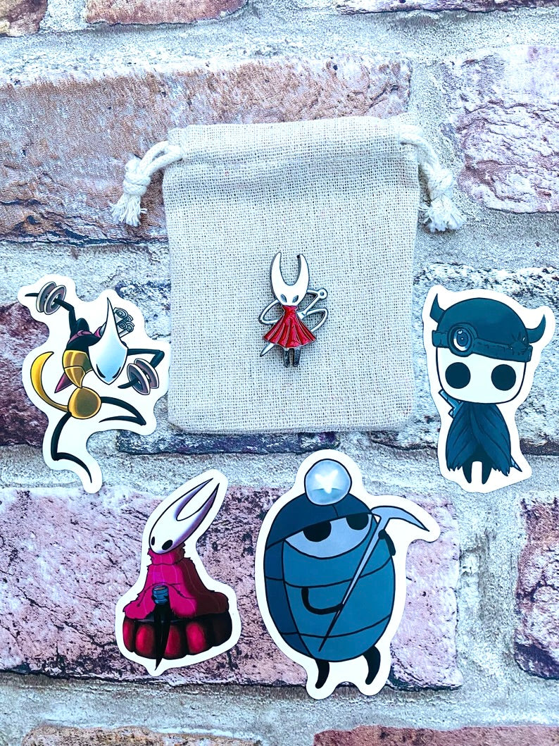 Hollow Knight Pin- Hornet, Shade, Grub & Hk stickers