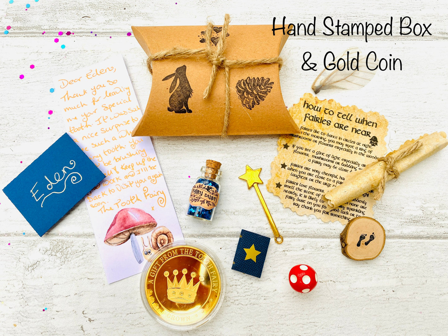 Cute Pillow Box Tooth Fairy Letter HANDWRITTEN Personalised Tooth Fairy Kit! Fairy Dust, Fairy Wand, Note. Custom Tooth Fairy Set