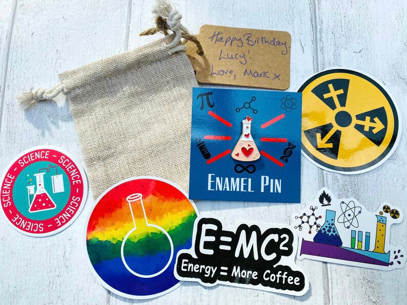 CUSTOM Love Science- Science Enamel Pin (Chemistry) University Badge & waterproof stickers for laptops! Scientist- chemist- physicist gift