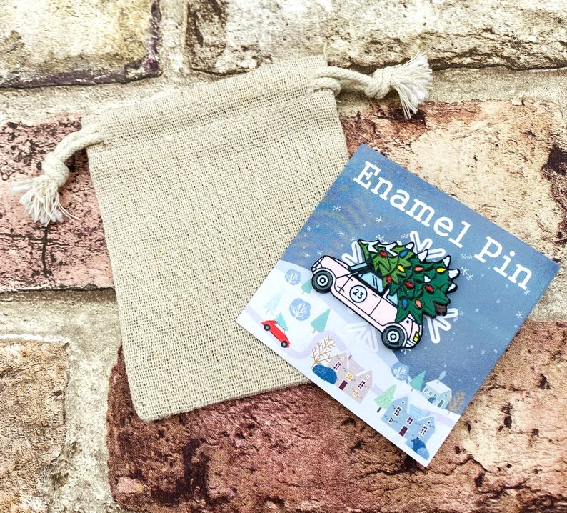 Christmas Car Enamel Pin- Festive Badge- Lapel