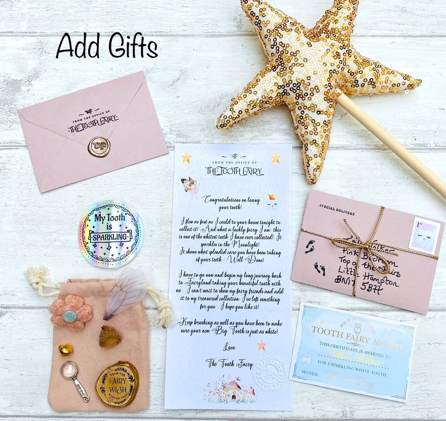 DELUXE Tooth Fairy LETTER with Tooth Certificate, Fairy Gold Coin, Fairy Dust and Tooth Fairy Gifts- Tooth Fairy Kit