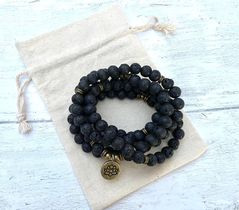 108 Mala Natural Lava Stone Meditation Necklace. Beautiful Lava Stones. Japa Mala. Prayer beads.