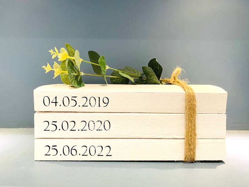 Special Dates Personalised Book Stack! White Book Stacks- home decor ornament, coffee table bookshelf decor, wedding decor