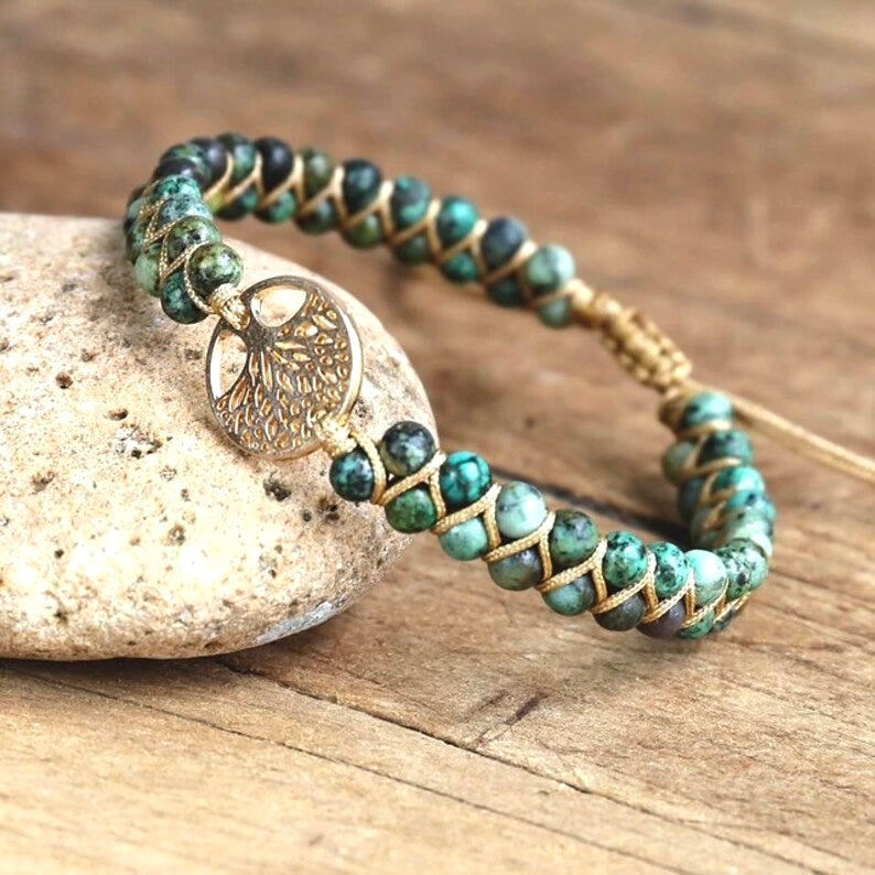 Tree of Life Natural Jasper Beaded Bracelet- Unisex Healing Bracelet- Positive Energy (Boho)