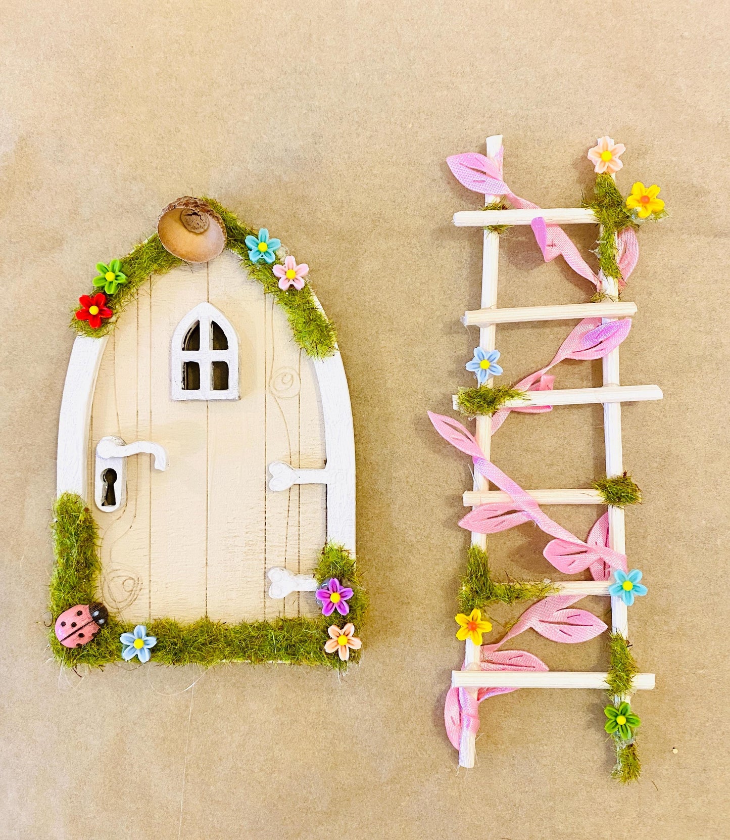Cute Fairy Door with Ladder & Fairy Bench for Fairy Bedroom
