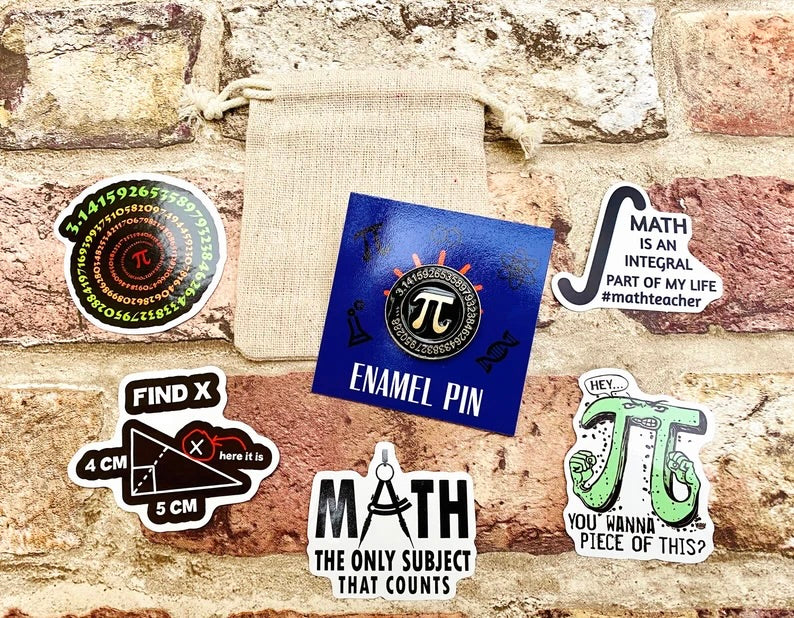 Maths Pi Enamel Pin for maths student, teacher badge gift, end of term present, starting university, back to school gift math student