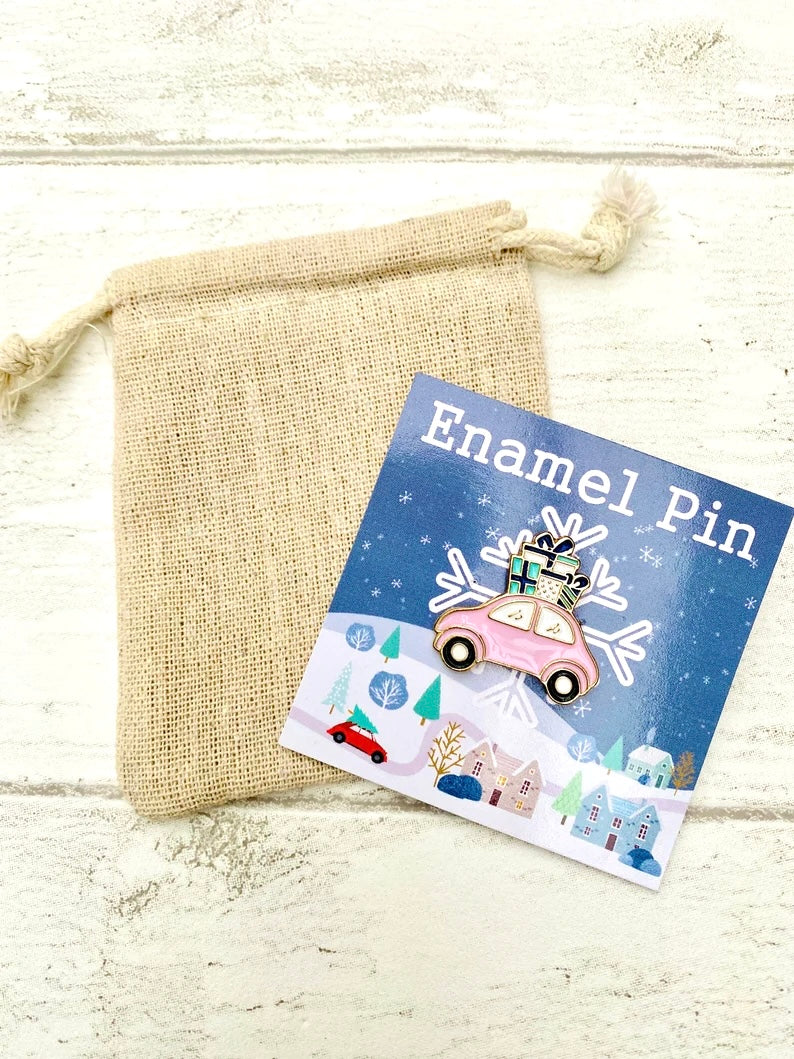 Christmas Car Enamel Pin- Festive Badge- Lapel