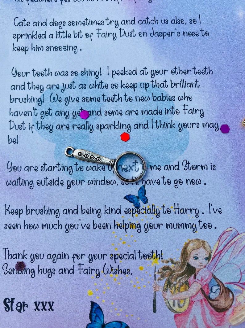Sky Fairy- Tooth Fairy Personalised Letter gift box- Fairy Kit: Unicorn Feather, Fairy Dust & Wings,hair clip, Gold Coin Tooth Receipt