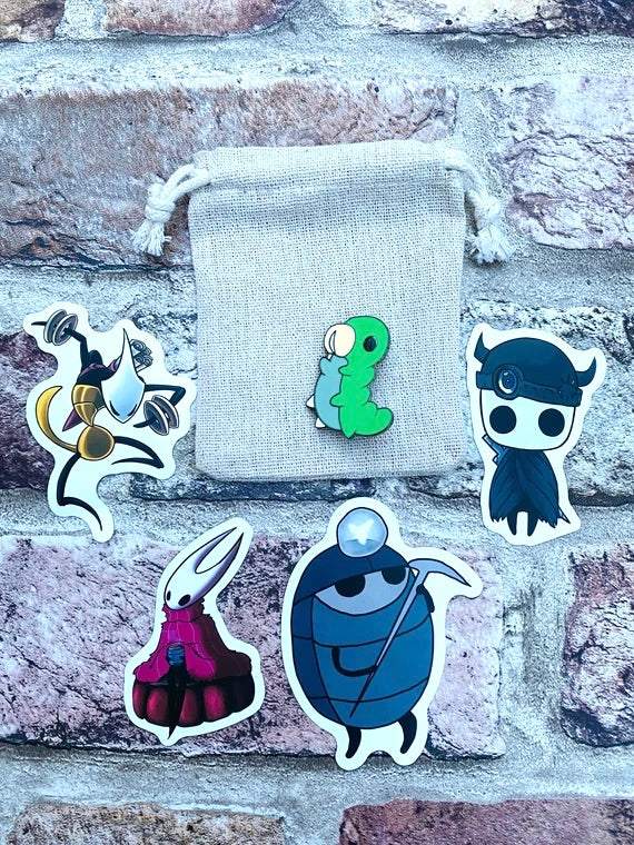 Hollow Knight Pin- Hornet, Shade, Grub & Hk stickers