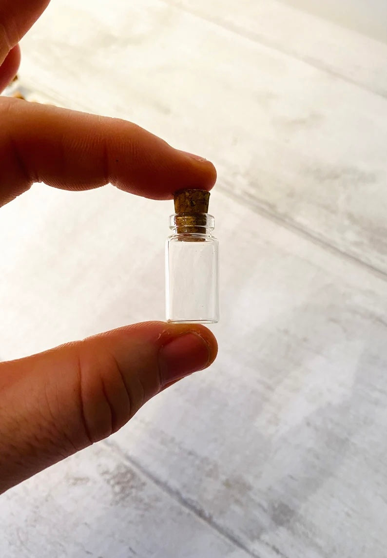 5 Tiny glass corked bottles- perfect for Fairy Dust, Pixie Dust, Mini Glass Craft Bottles- craft supplies glass bottles for crafting