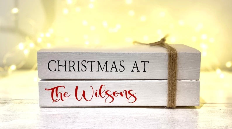 Personalised Christmas Book Stack Ornament with Family Name! Christmas Decorations- Festive Coffee Table & Bookcase Decor