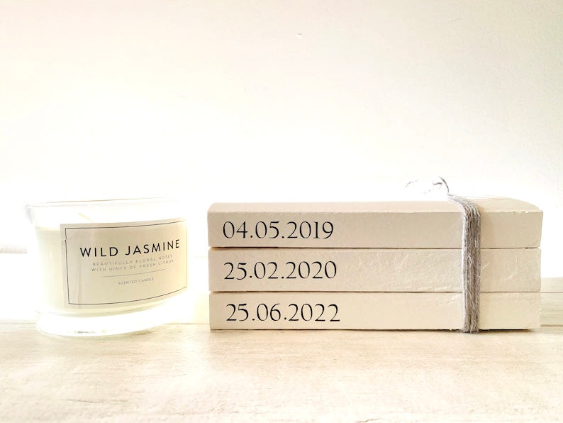 Special Dates Personalised Book Stack! White Book Stacks- home decor ornament, coffee table bookshelf decor, wedding decor
