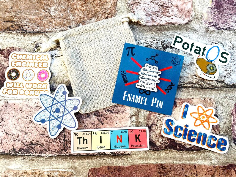 Funny Engineer Science Enamel Pin (Engineering, Physics)/ University Badge & waterproof stickers! Scientist- chemist- physicist gift