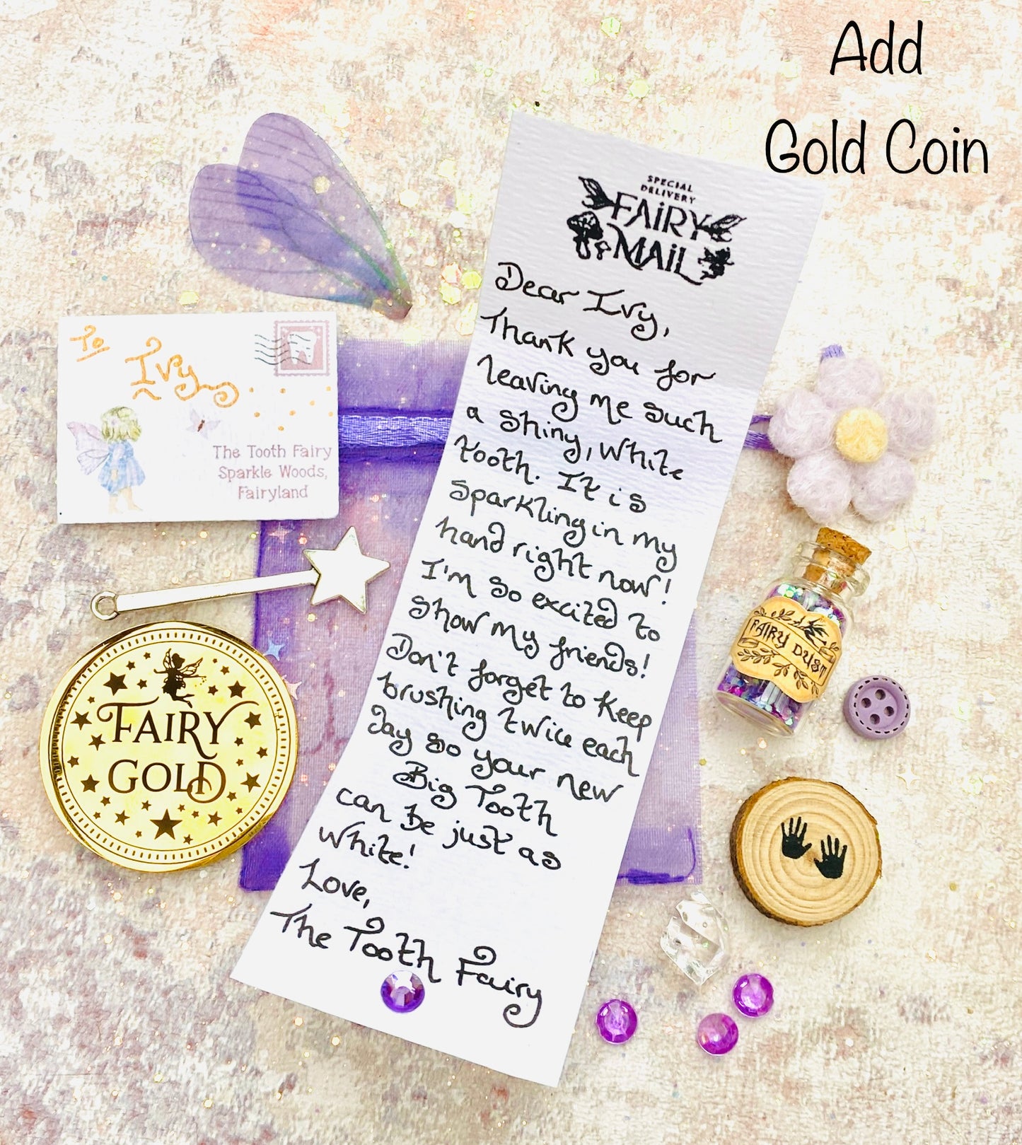 Tooth Fairy Kit- Tooth Fairy Letter, Fairy Dust and Tooth Fairy Gold Coin- First Tooth or Other Tooth. Tooth Fairy Gifts & Tooth Collection
