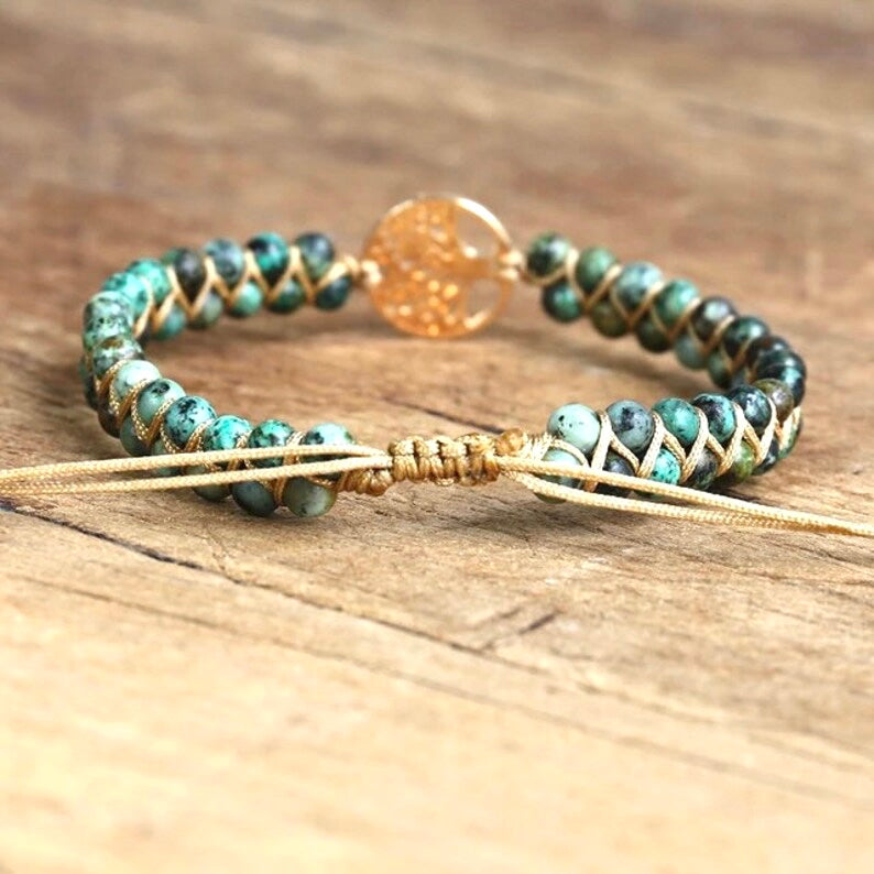 Tree of Life Natural Jasper Beaded Bracelet- Unisex Healing Bracelet- Positive Energy (Boho)