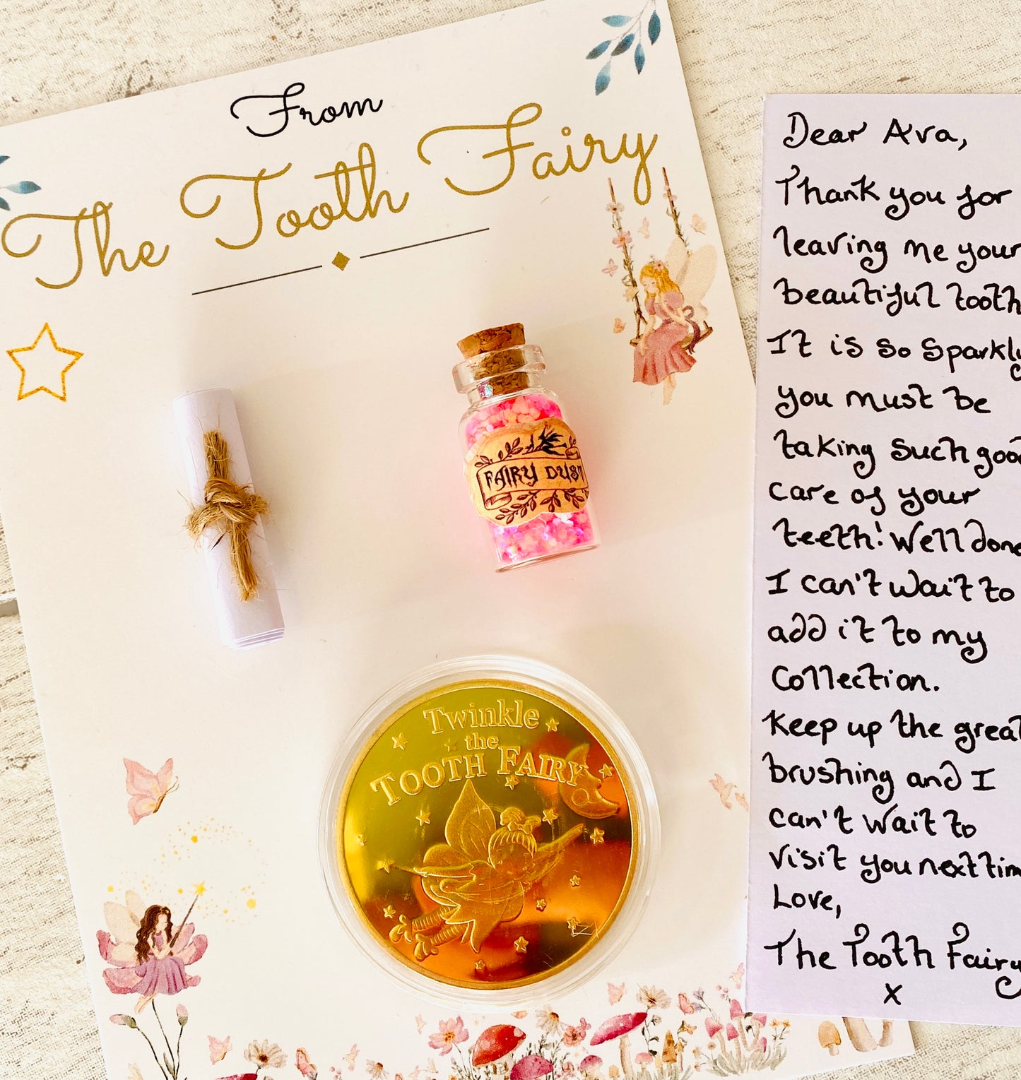 Tooth Fairy Kit With Tooth Fairy Gifts. PersonalIsed Tooth Fairy Letter. Tooth Fairy Set with Fairy Gold Coin, Fairy Dust (1st Tooth Fairy)