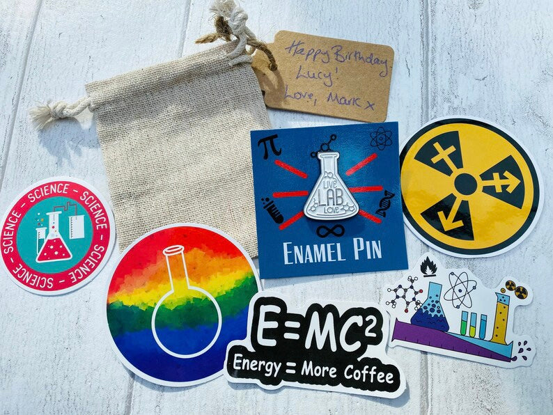 Love Love Lab Science Enamel Pin - Science badge -scientist present- chemist gift, physicist gift- Chemistry Student Badge & stickers!