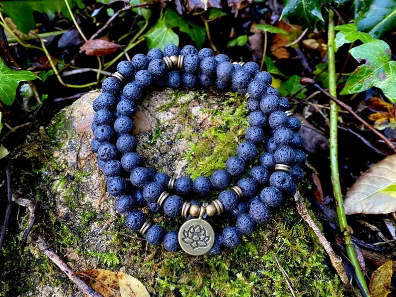 108 Mala Natural Lava Stone Meditation Necklace. Beautiful Lava Stones. Japa Mala. Prayer beads.