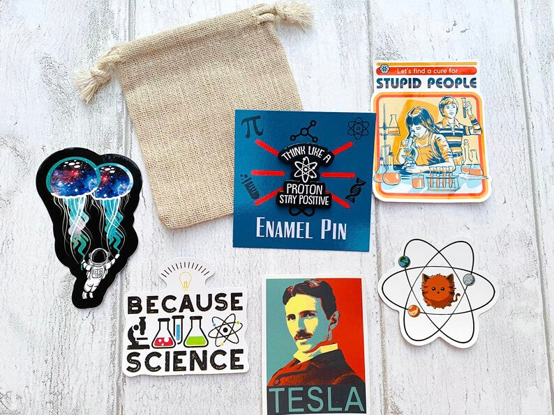Motivational Science Enamel Pin (Chemistry, Physics)/ University Badge & waterproof stickers for laptops! Scientist- chemist- physicist gift