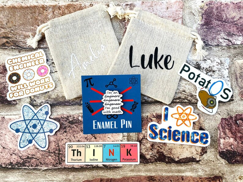 Funny Engineer Science Enamel Pin (Engineering, Physics)/ University Badge & waterproof stickers! Scientist- chemist- physicist gift