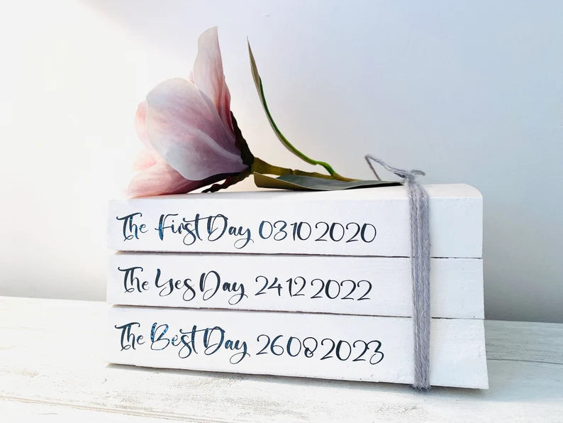 First Day, Yes Day, Best Day -Personalised White Wedding Book Stack- Wedding table decor, custom wedding decorations, Valentine’s Day Gift